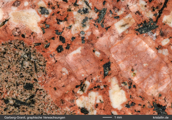Garberg-Granit mit winzig kleinen Quarzen auf den Außenseiten der roten Feldspäte.